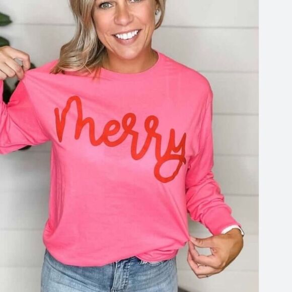 Long Sleeve neon pink merry t shirt size small - Picture 1 of 2